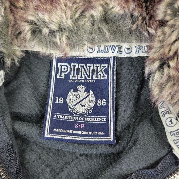 Victoria's Secret Pink Heart Love Velour Track Jacket Hooded Full Zip Y2K Small - Picture 9 of 11
